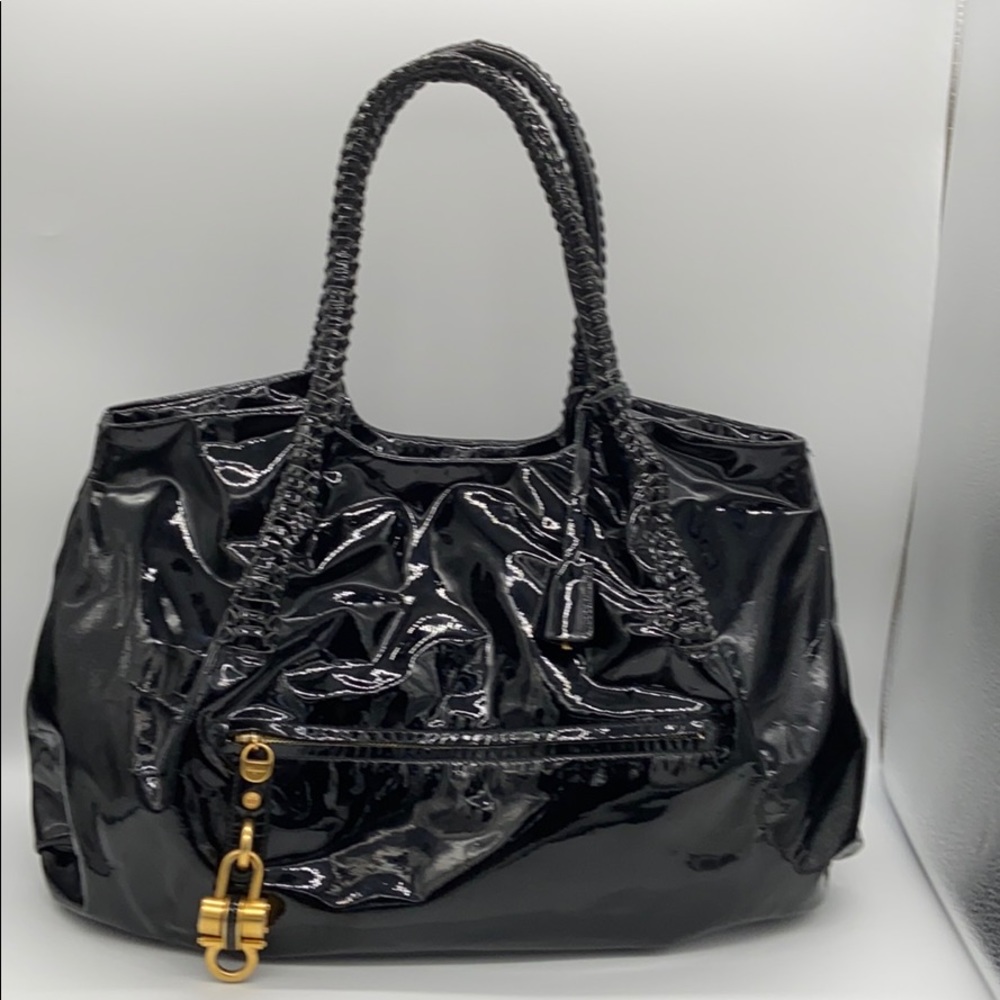 Salvatore Ferragamo Black Patent Leather Tote Bag